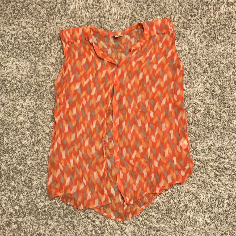 Lucky Brand Orange Buttoned Blouse with Peter Pan Collar